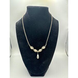 Vintage Rhinestone and Pearl Drop Necklace 16 inch